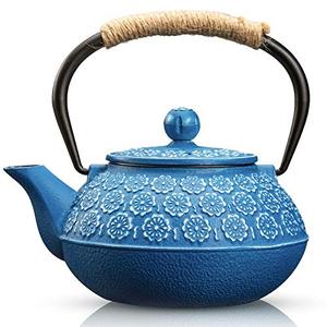 lot 25562 image: Sotya Cast Iron Teapot, 30oz900ml Japanese Tetsubin Tea Pot with Infuser for Loose Leaf and Tea Bags, Tea Kettle Coated with Enameled Interior for Stove Top, Dark Blue