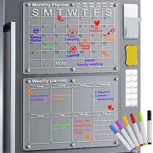 lot 25563 image: Yirilan Acrylic Calendar for Fridge, 2 Set Clear Dry Erase Board for Refrigerator, 16X12 Magnetic Calendar Includes 6 Colors Markers