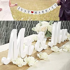 lot 25577 image: VIOPVERY Wedding Decorations Set,Large Mr and Mrs Sign & Just Married Banner,Mr & Mrs Signs for Wedding Table,Wooden Letters Sweetheart Table,Photo Props Wedding Decorations for Anniversary,White
