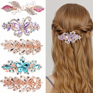 lot 25579 image: ACO-UINT 5 Pack Hair Barrettes for Women, Crystal Hair Clips Barrettes for Thick Hair Butterfly Hair Clips Decorative Hair Pins French Hair Clips for Girls Rhinestone Hair Accessories for Women (Style4)