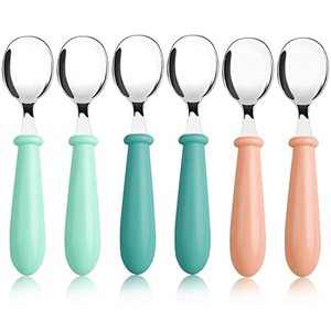 lot 25583 image: 6 Pieces Toddler Spoons Baby Feeding Spoons Kids Spoons with Round Handle, Toddler Utensils Stainless Steel Childrens Silverware Set, BPA Free, Dishwasher Safe