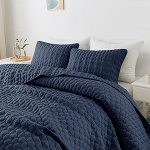 lot 25613 image: WDCOZY Navy Blue Quilt Queen Size Bedding Sets with Pillow Shams, Lightweight Soft Bedspread Coverlet, Quilted Blanket Thin Comforter Bed Cover, All Season Spring Summer, 3 Pieces, 90x90 inches