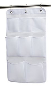 lot 25632 image: KIMBORA Mesh Shower Organizer Hanging Bathroom Caddy 8 Pockets Hang Curtain Rod with 3 Rings