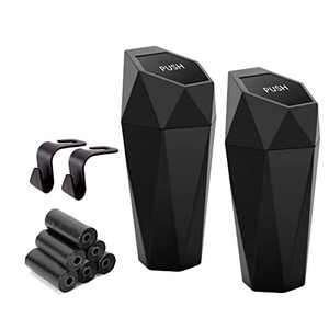 lot 25636 image: Ginsco Car Trash Can Cup Holder, 2 Pack Mini Car Trash Can with Lid, Car Accessories for Interior, Leakproof Small Trash Cup for Car, Home with Additional 2 ABS Hooks and 90pcs Trash Bags Black