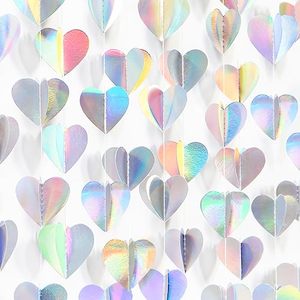lot 25639 image: Iridescent Disco-Holographic Party-Decorations Heart-Garland - 39Ft Neon Wedding Hanging Paper Streamers Banner,Birthday Bachelorette Baby Bridal Shower Engagement Valentines Day Decor Ouruola