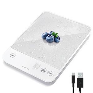 lot 25648 image: Etekcity Food Kitchen Scale, 22lb Rechargeable Waterproof, Digital Weight Scale Grams and Ounces for Weight Loss, Cooking, Baking, 0.05oz1g Precise Graduation, Silver White