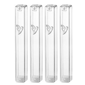 lot 25649 image: Pack of 4 Clear Lucite Mezuzah Cases with Clear Shin - Protect Your Jewish Home with Durable Double Sided Tape or Nails - Available in 3 Sizes (15cm  5.9 Inches)
