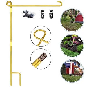 lot 25655 image: SHARE&CARE Garden Flag Stand, Garden Flag Pole Holder with 1pc Tiger Clip and 2pcs Spring Stoppers for Garden and Home Decoration 12 x 18 Inches without flag (gold)