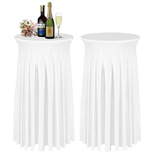 lot 25660 image: BDDC Cocktail Table Covers - 2 Pack 24x 43 White Cocktail Table Tablecloth with Natural Wavy Round Table Skirt Fitted High Top Table for Bar Wedding Party Banquet