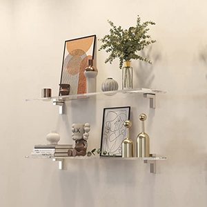 lot 25662 image: MEISHIDA Clear Acrylic Shelf, Set of 2 Invisible Wall Shelves Wall Mounted Display Shelf, Floating Shelves for Bathroom, Bedroom, Living Room, Kitchen, Office (13.8 Inch Set Of 2)