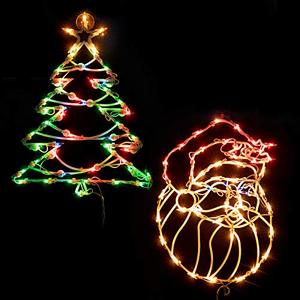 lot 25664 image: Minetom Christmas Window Hanging Lights Decorations 4 Pack Lighted Santa Claus, Xmas Trees, Snowflake, and Star Christmas Window Lights with 400 Bulbs for Holiday Indoor Wall Door Glass Decorations