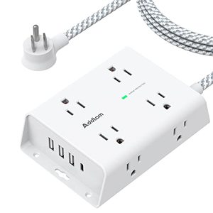 lot 25714 image: Surge Protector Power Strip - 8 Widely Outlets with 4 USB Ports(1 USB C Outlet), Addtam 3-Side Outlet Extender Strip with 5Ft Extension Cord, Flat Plug, Wall Mount for Dorm Home Office, ETL Listed