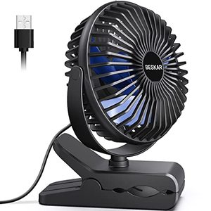 lot 25715 image: BESKAR USB Clip on Fan, Portable Small Fan with Cord Powered, 3 Speeds Strong Airflow, with Sturdy Clamp, Quiet Personal Desk Fan