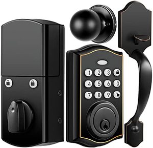 lot 25728 image: Electronic Keypad Deadbolt, Keyless Entry Door Lock with Handle, Heavy Duty Door Lock with knob, Auto Lock Front Door Lock Sets Reversible for Right & Left Handed Oil Rubbed Bronze