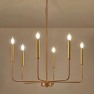 lot 25732 image: ONESMING Modern Gold Chandelier for Dining Room,Metal 6-Light Kitchen Light Fixtures,Farmhouse Candle Hanging Pendant Light for Living Room Entryway Foyer Bedroom (Bulb Not Included)
