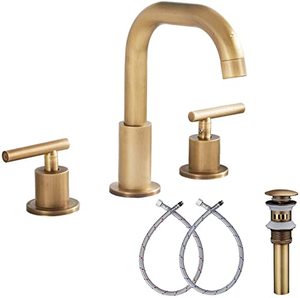 lot 25739 image: GGStudy 360° Swivel Spout 2 Handles 3 Holes 8inch Widespread Bathroom Sink Faucet Antique Brass Matching with Pop Up Drain Bathroom Vanity Faucet