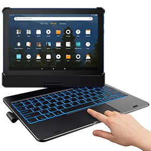 lot 25740 image: typecase Touch Keyboard for Kindle Fire HD 10 & HD 10 Plus (2021, 11th Generation) - Touchpad - 360 Rotatable - Wireless - 10 Colors Backlight - Compatible with Prestige Elite 10QS - Black