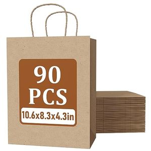 lot 25744 image: LITOPAK 90 Pack  Paper Gift Bags with Handles Bulk, 8x4.5x10.8 Inch Large Brown Kraft Paper Bags, Paper Shopping Bags, Party Favor Bags, Birthday Gift Bags for Restaurant, Takeout, Business.