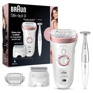 lot 25747 image: Braun Silk-pil 9 9-890, Facial Hair Removal for Women, Hair Removal Device, Bikini Trimmer, Womens Shaver Wet & Dry, Cordless and 7 extras