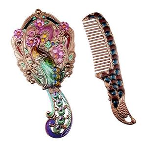 lot 25748 image: HEALLILY 1 Set Antique Mirror Comb Set Vintage Metal Peacock Handheld Makeup Mirror Travel Dressing Table Princess Mirror Cosmetic Mirror Vanity Mirror Set with Comb for Women Salon