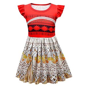 lot 25751 image: Garperkids Little Girls Moanaa Princess Costume Kids Adventure Ocean Princess Dress Flutter Sleeve Summer Casual Dress Birthday Party Dress Up Children Outfits Red