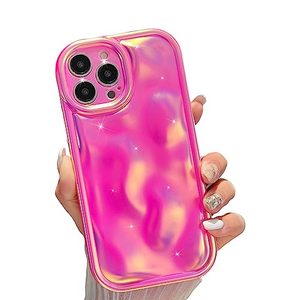 lot 25752 image: LY&SASIF Compatible with iPhone 14 Pro Max Holographic Case, Cute Laser 3D Water Ripple Bling Glitter Luxury Wave Shape Phone case for Women Girls Silicone Protection Cover (hot Pink)