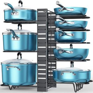 lot 25756 image: ORDORA Pots and Pans Organizer, 8 Tier with 3 DIY Methods, Adjustable Rack for Cabinet, Kitchen Organization, Storage and for Pot Lid