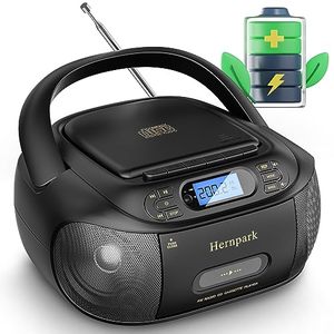 lot 25758 image: CD Cassette Player Combo, Hernpark Rechargeable Boombox with Bluetooth 5.1, Tape Recording, FM Radio, Super Bass, Stereo Sound, AuxUSB Drive, Headphones Jack, Boom Box for Indoor Outdoor