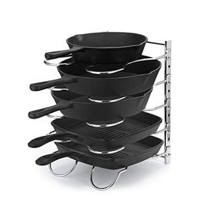 lot 25767 image: CAXXA Metal Heavy Duty Pan Rack, Pot Lid Rack, Kitchen Cabinet Pantry Cookware Organizer Rack Holder  5 Adjustable Dividers, 12.8 x 10.4 x 8.9 INCH, Chrome