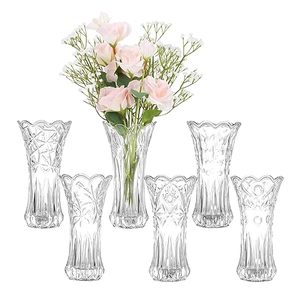 lot 25768 image: HOXHA Glass Vase Set of 6, Clear Glass Vase for Centerpieces, Glass Flower Vases Suitable for Weddings, Parties or Home Decoration