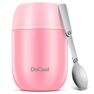 lot 25783 image: DaCool Insulated Food Jar Food Thermos Kids Thermos for Hot Food 16 oz Stainless Vacuum Bento Lunch Thermos for Kids Girls Adult with Spoon Leak Proof for School Office Picnic Travel Outdoors, Pink
