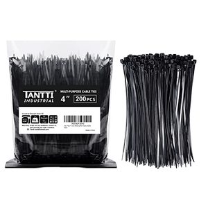 lot 25786 image: Zip Ties 4 inch, Small Zip Ties with 18 lb Tensile Strength, Black, 200 Pack, by Tantti Supply