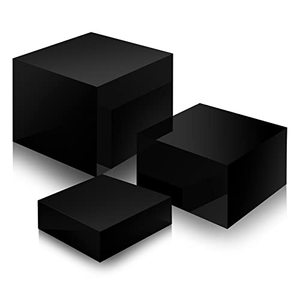 lot 25809 image: Yulejo Set of 3 Acrylic Display Risers Acrylic Boxes Acrylic Display Nesting Cubes 5 Sided with Hollow Bottoms Display Stand Shelf for Comestic Food Collectibles Jewelry Figures Show (Black)