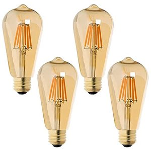 lot 25811 image: ST64 Light Bulbs 8W Dimmable Vintage LED Edison Bulbs ST64 Antique LED Filament Bulbs 80 Watt Equivalent Soft Warm White 2300K E26 Base Retro Vintage Bulb LED Amber Glass for Bar Home, 4 Pack