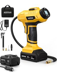 lot 25814 image: AstroAI Cordless Tire Inflator Air Compressor 20V Rechargeable Battery Powered 160PSI Portable Handheld Air Pump with 12V Car Power Adapter Digital Pressure Gauge for Cars Motorcycles JY16P160-18C2