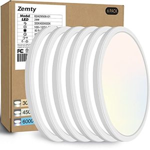 lot 25817 image: zemty 6Pack 12 Inch LED Flush Mount Ceiling Light, Super Slim 28W 3200lm LED Ceiling Light, 3 Color Temperature in One 3000k4500k6000K Round Light Fixture for Bedroom, Kitchen, Dining Room (White)