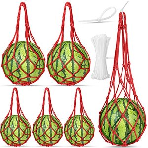 lot 25821 image: Nuenen 6 Pcs Watermelon Net Melon Hammock Melon Cradle Plant and Garden Supports Pumpkin Support Hanging Bag Protects Watermelons, Honeydew, Squash, Cantaloupes (Red)