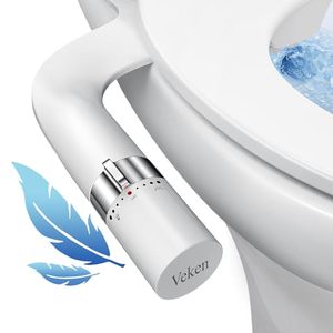 lot 25822 image: Veken Ultra-Slim Bidet, Non-Electric Dual Nozzle (PosteriorFeminine Wash) Fresh Water Sprayer, Adjustable Water Pressure, Bidet for Toilet Seat Attachment with Stainless Steel Inlet Badays