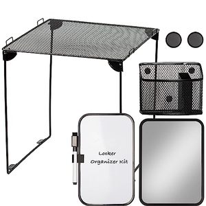 lot 25823 image: Svartur Locker Organizer Kit with Locker Shelf, Magnetic Mirror, Magnetic Pen Holder, Magnetic Small Whiteboard, Back to School Essentials Locker Accessories, 7 Piece Locker Organizer for Work, Black