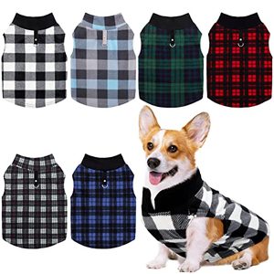 lot 25824 image: Pedgot 6 Pieces Dog Clothes Warm Dog Fleece Vest with Leash Ring Dog Sweatshirt Winter Pet Clothes Plaid Dog Pullover for Puppy Small Dogs Cat, Smallquantity unverified 