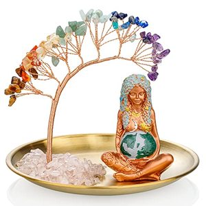 lot 25828 image: ZenBless Crystals Tree,7 Chakra Healing Crystals Tree Gaia Te Fiti Storage Tray Yoga Meditation Zen Home Decor Set Figurine Ornament Decoration Feng Shui Wealth Luck (Mother Earth Statue_Gold Tray)