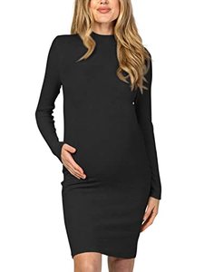 lot 25830 image: Moyabo Black Maternity Dress Womens Maternity Bodycon Causual Long Sleeve Mama Baby Shower Pregnancy Dress Black Medium