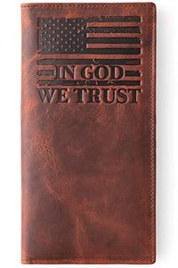lot 25846 image: MID WEST RANGE �The Patriot� US Flag Rodeo Wallet. Distressed Leather �IN GOD WE TRUST�. Gift Wallet for the True Patriot. Gift for Father, Husband, Boyfriend or Son