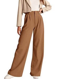 lot 25848 image: NIMIN High Waisted Work Pants for Women Loose Dress Pants Trousers Stretchy Business Casual Pants with Pockets Brown Medium
