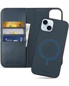 lot 25854 image: SHIELDON Case for iPhone 15 Plus, Genuine Leather Detachable 2 in 1 Wallet Wireless Charging Kickstand RFID Blocking Card Holder Magnetic Removalable Case Compatible with iPhone 15 Plus - Navy Blue