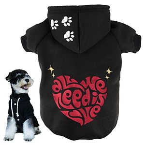 lot 25861 image: Fashion Dog Hoodie for Medium Dogs Boy Dog Sweatshirt for Small Dogs Girl Funny Embroidery Patterns All We Need is Love Dog Clothes with Buttons L