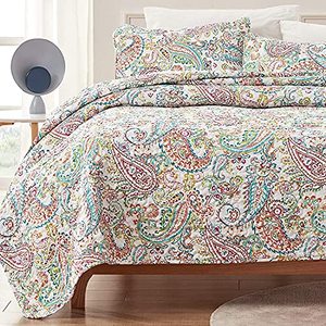 lot 25863 image: SLEEP ZONE 3-Piece Printed Quilt Set - FullQueen Size - Lightweight Reversible Bedding Coverlet Set for All Season (Classic Paisley Pattern), FullQueen (90x96 inch  2 Pillow Shams)