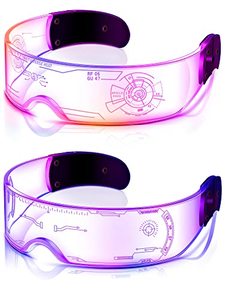 lot 25875 image: TOODOO 2 Pairs LED Visor Glasses 7 Colors Futuristic Glasses 4 Modes Light Up Glasses Honeycomb Luminous Glasses for Adults (Attractive Style)