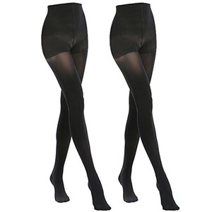 lot 25878 image: MANZI 2 Pairs Womens Opaque Control Top Tights Comfort Stretch 70 Denier Pantyhose Black Medium