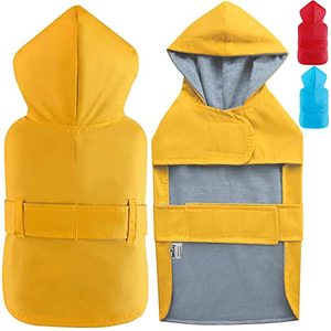 lot 25879 image: LeerKing Dog Raincoat Hooded Leash Hole 10 Sizes, Waterproof Double Layer Dog rain Coat Jacket with Cotton Lining for Small Medium and Large Dog,Yellow,M
